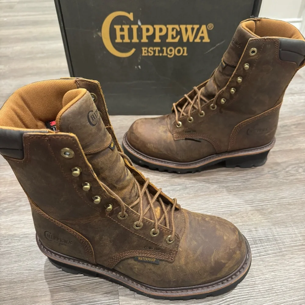 Chippewa Valdor 8” Waterproof Comp Toe Insulated Logger Buff Leather Boots